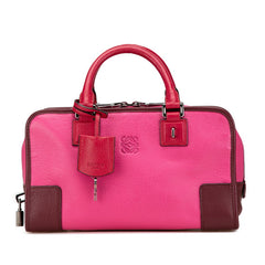 ロエベ アナグラムロゴ アマソナ28 ハンドバッグ ピンク ワインレッド レザー レディース LOEWE 【中古】