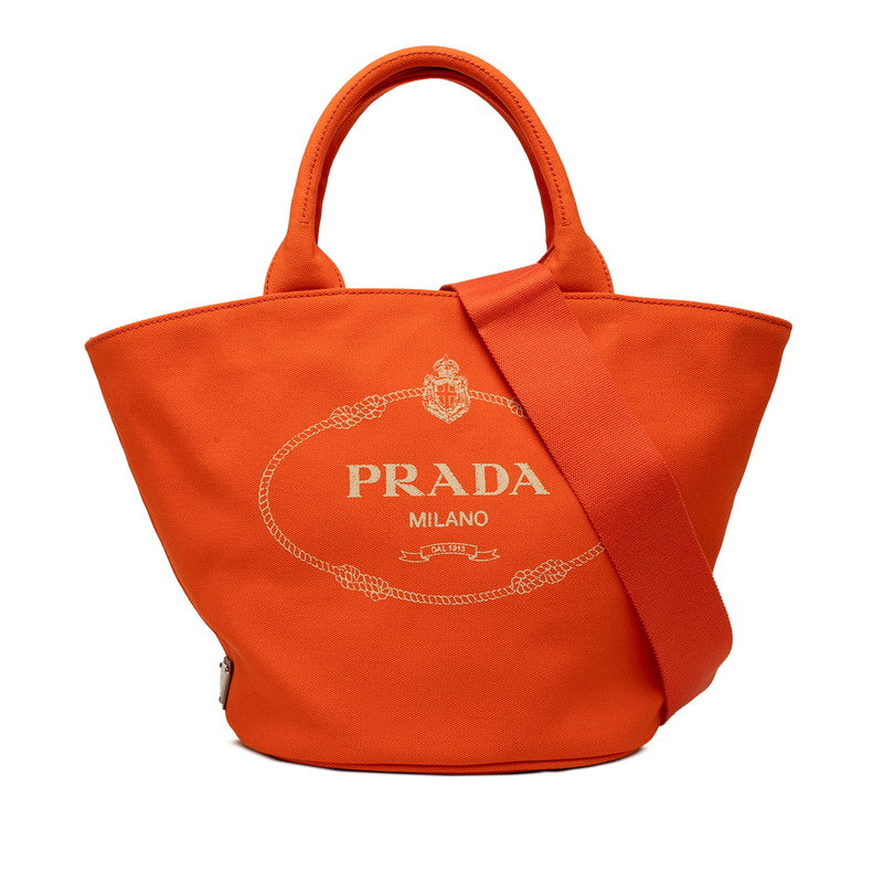 プラダ 三角ロゴプレート カナパ トートバッグ ショルダーバッグ 2WAY 1BG186 オレンジ キャンバス レディース PRADA 【中古】