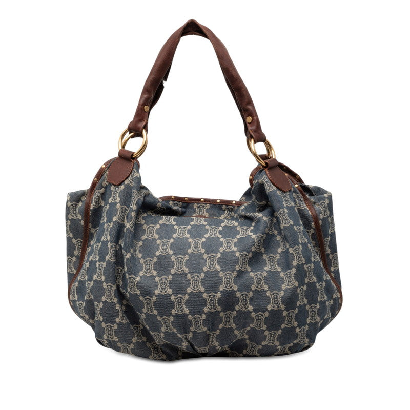 セリーヌ パリマカダム ショルダーバッグ ブルー ブラウン デニム レザー レディース CELINE 【中古】
