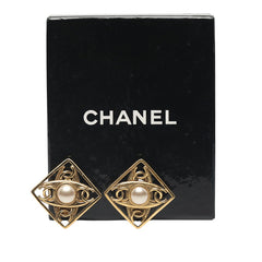 シャネル ココマーク ひし形 モチーフ イヤリング ゴールド メッキ フェイクパール レディース CHANEL 【中古】
