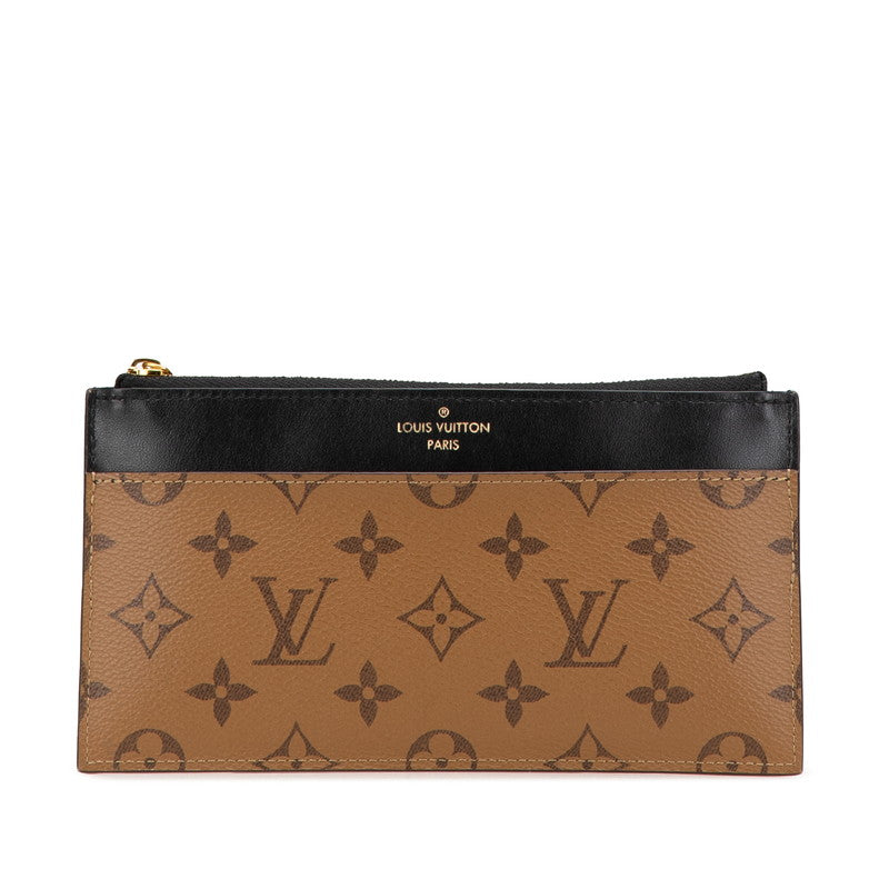 ルイ ヴィトン モノグラム リバース  スリム パース 長財布 M80390 ブラウン ブラック PVC レザー レディース LOUIS VUITTON 【中古】