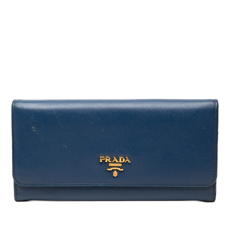 プラダ 二つ折り 長財布 1M1132 ブルー サフィアーノレザー レディース PRADA 【中古】