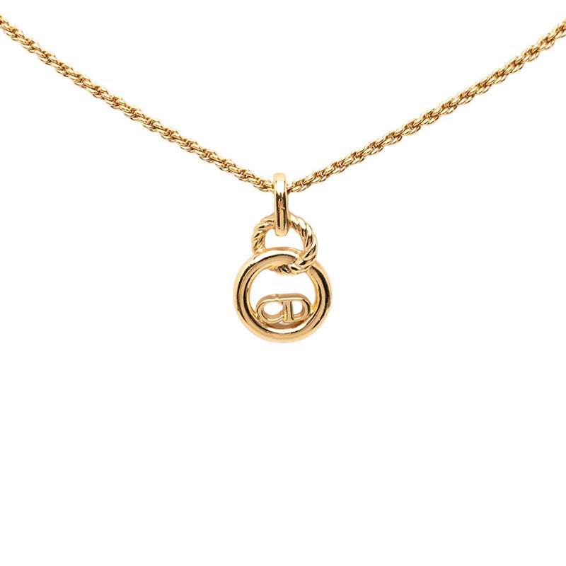 ディオール ダブルサークル CDロゴ チェーン ネックレス ペンダント ゴールド メッキ レディース Dior 中古