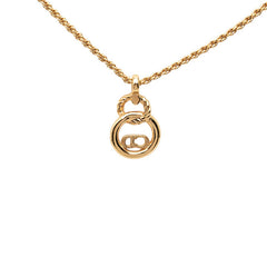 ディオール ダブルサークル CDロゴ チェーン ネックレス ペンダント ゴールド メッキ レディース Dior 中古