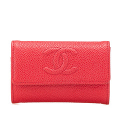 シャネル ココマーク カードケース レッド キャビアスキン レディース CHANEL 【中古】