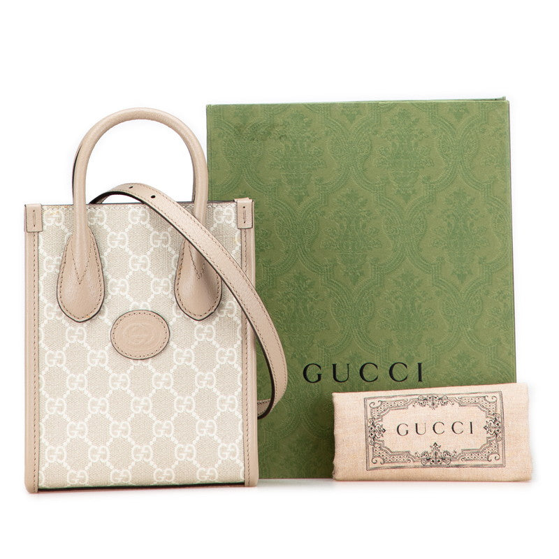 グッチ インターロッキングG GGスプリーム ミニ ショルダーバッグ ハンドバッグ 2WAY 671623 ベージュ PVC レザー レディース GUCCI 【中古】