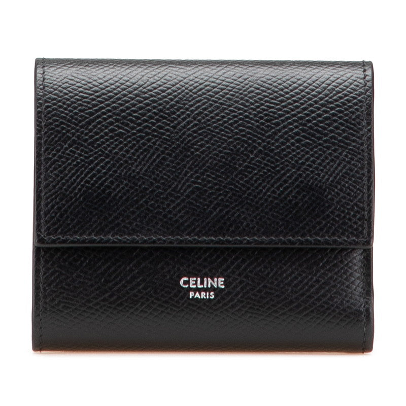 セリーヌ スモール トリフォールド ウォレット 三つ折り財布 ブラック グレインレザー レディース CELINE 【中古】