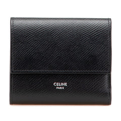 セリーヌ スモール トリフォールド ウォレット 三つ折り財布 ブラック グレインレザー レディース CELINE 【中古】