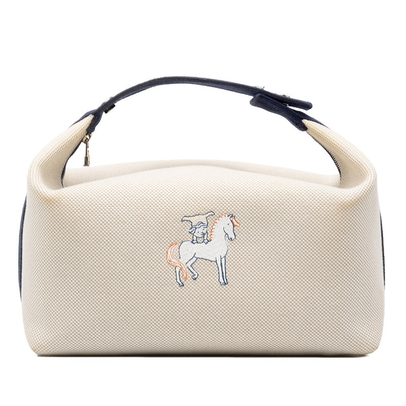 エルメス ブリッド ア ブラックGM カブリオル ハンドバッグ ポーチ アイボリー ネイビー トワルアッシュ レディース HERMES 中古