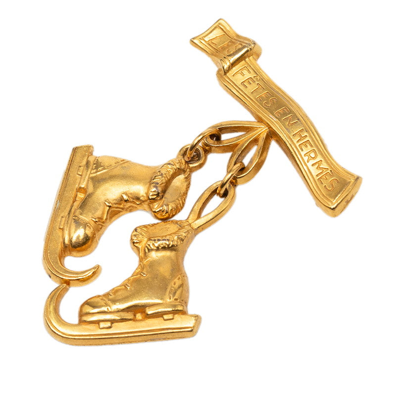 エルメス LE FETES EN HERMES ヴィンテージ スケート靴 モチーフ ブローチ ゴールド メッキ レディース HERMES 【中古】