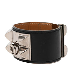 エルメス コリエ ド シアン ブレスレット ブラック シルバー レザー メタル レディース HERMES 【中古】