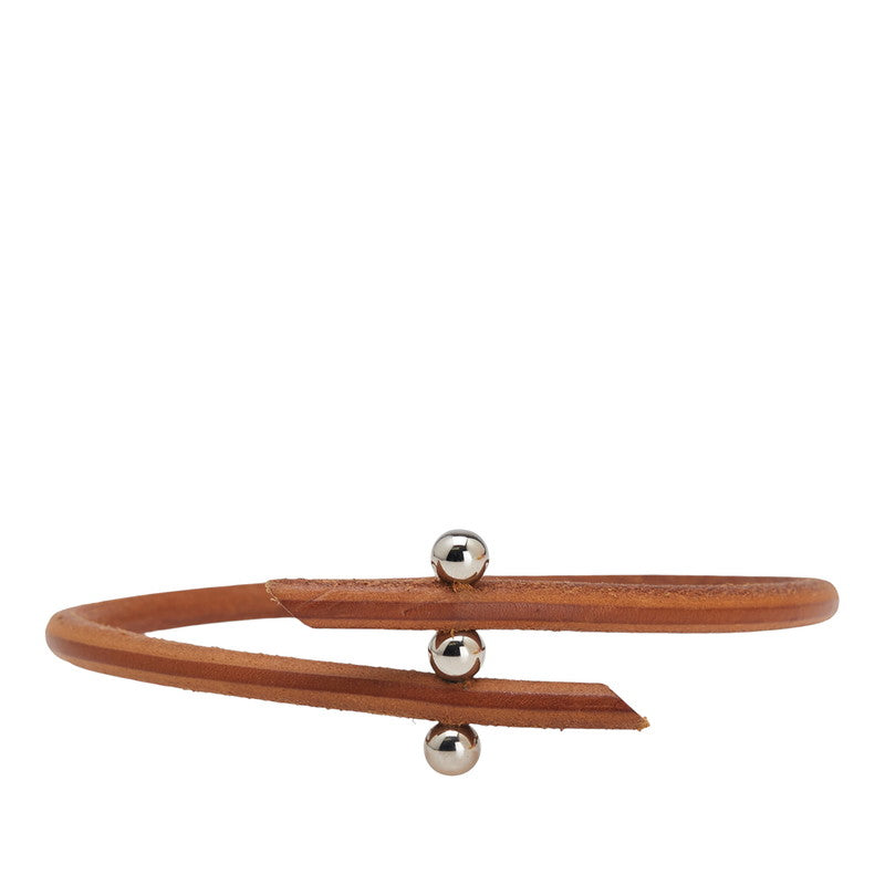 エルメス ルーレットヒル ブレスレット 2連 ブラウン シルバー レザー メタル レディース HERMES 【中古】