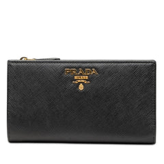 プラダ 二つ折り財布 1ML009 ブラック ピンク サフィアーノレザー レディース PRADA 【中古】