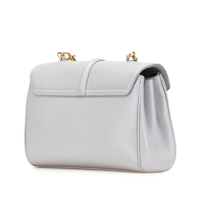 セリーヌ ティーン ソフト16 セーズ 斜め掛け ショルダーバッグ ライトグレー レザー レディース CELINE 【中古】