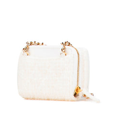 シャネル ココマーク リボン ミニ チェーンウォレット コインケース ホワイト ゴールド ツイード レザー レディース CHANEL 【中古】