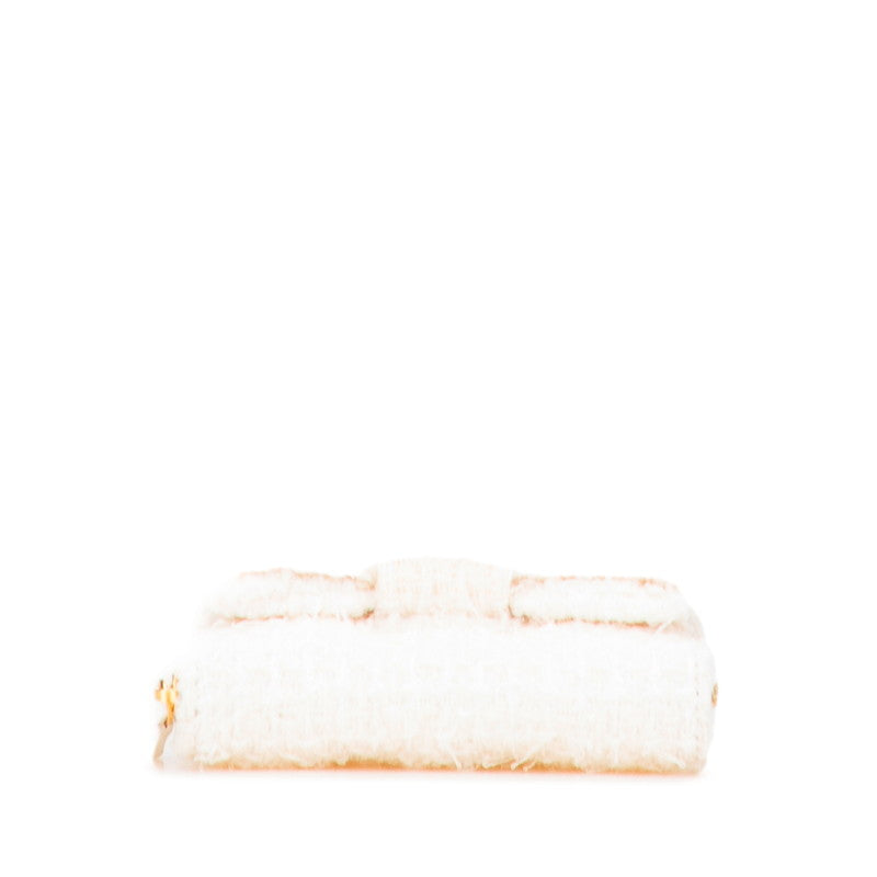 シャネル ココマーク リボン ミニ チェーンウォレット コインケース ホワイト ゴールド ツイード レザー レディース CHANEL 【中古】