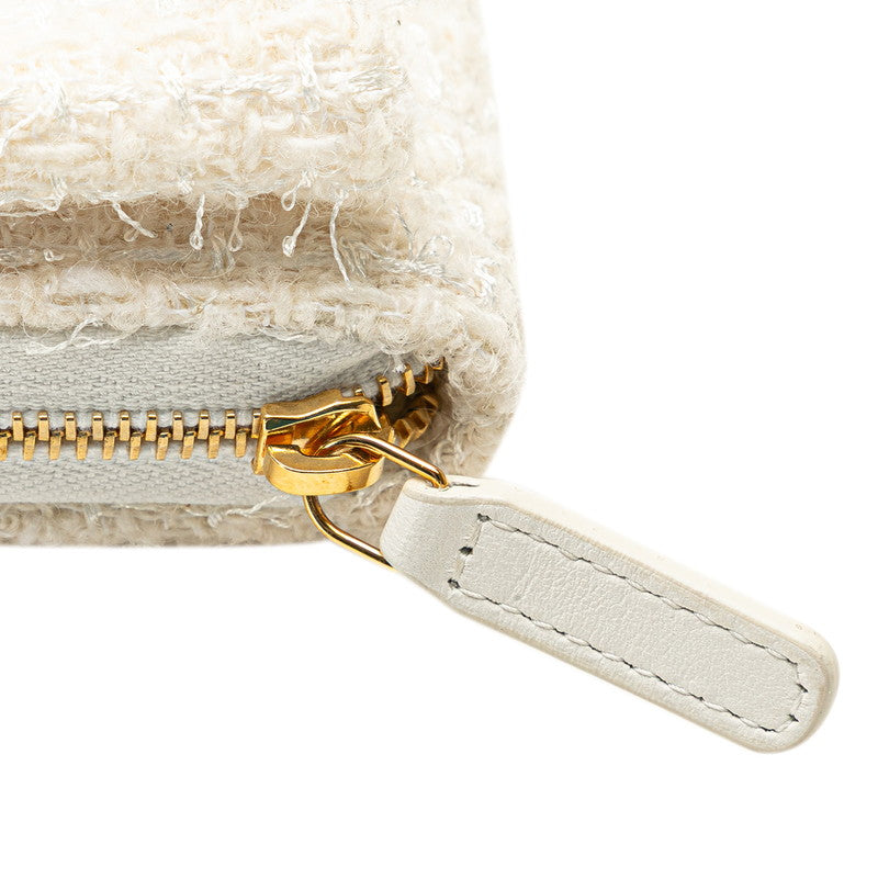 シャネル ココマーク リボン ミニ チェーンウォレット コインケース ホワイト ゴールド ツイード レザー レディース CHANEL 【中古】