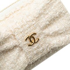 シャネル ココマーク リボン ミニ チェーンウォレット コインケース ホワイト ゴールド ツイード レザー レディース CHANEL 【中古】