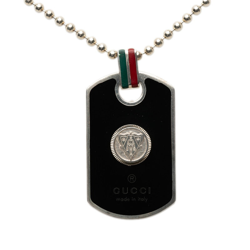 グッチ クレスト シェリーライン ネックレス ドッグタグ ボールチェーン シルバー マルチカラー SV925 シルバー レディース GUCCI 【中古】