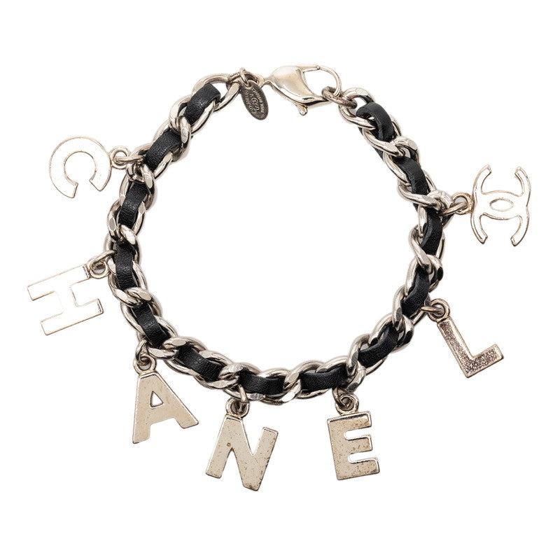 シャネル ココマーク ロゴ ブレスレット シルバー ブラック メタル レザー レディース CHANEL 【中古】
