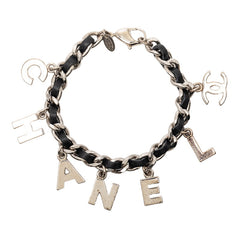 シャネル ココマーク ロゴ ブレスレット シルバー ブラック メタル レザー レディース CHANEL 【中古】