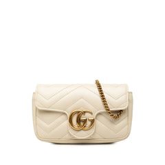 グッチ GGマーモント キルティング スーパーミニ チェーン ショルダーバッグ 476433 ホワイト レザー レディース GUCCI 中古