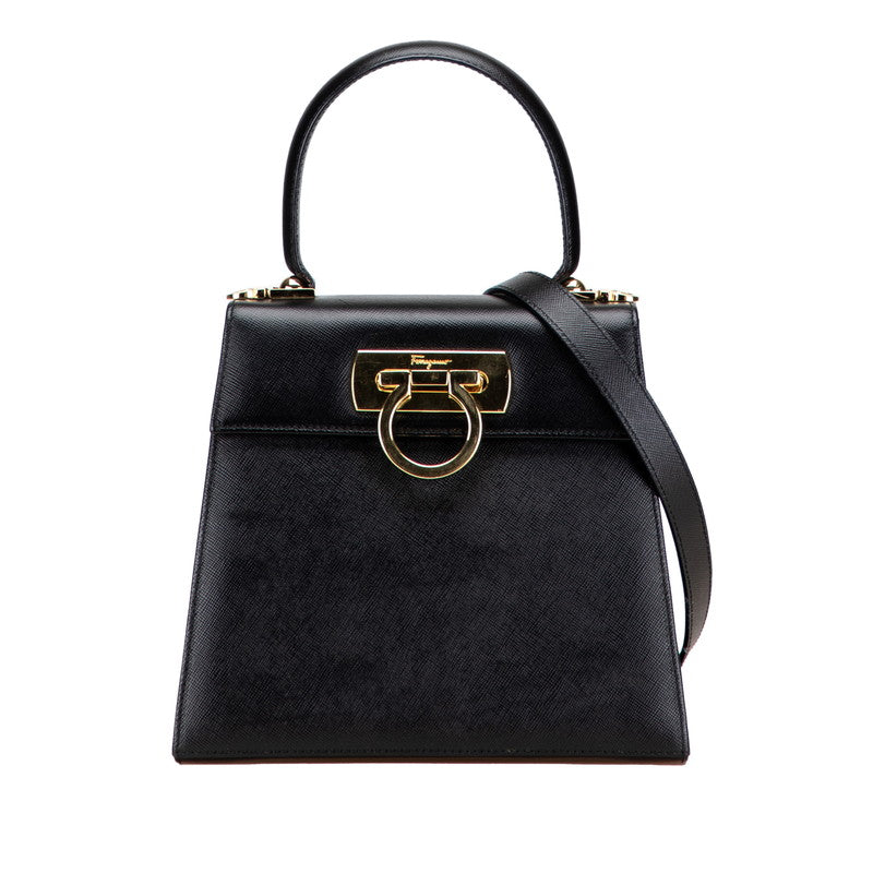 サルヴァトーレフェラガモ ガンチーニ ハンドバッグ ショルダーバッグ 2WAY ブラック レザー レディース Salvatore Ferragamo 【中古】