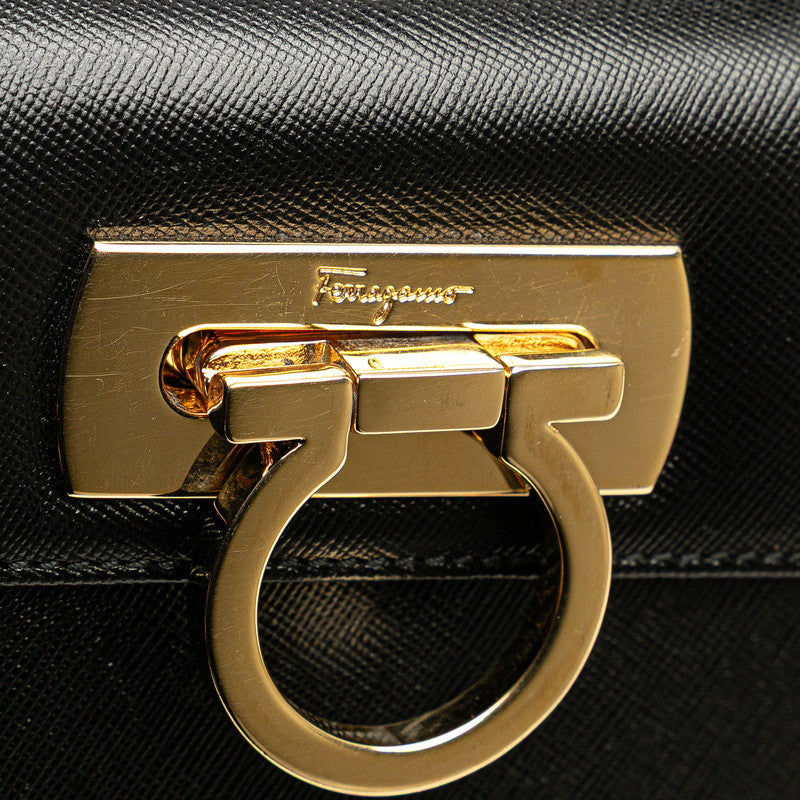 サルヴァトーレフェラガモ ガンチーニ ハンドバッグ ショルダーバッグ 2WAY ブラック レザー レディース Salvatore Ferragamo 【中古】