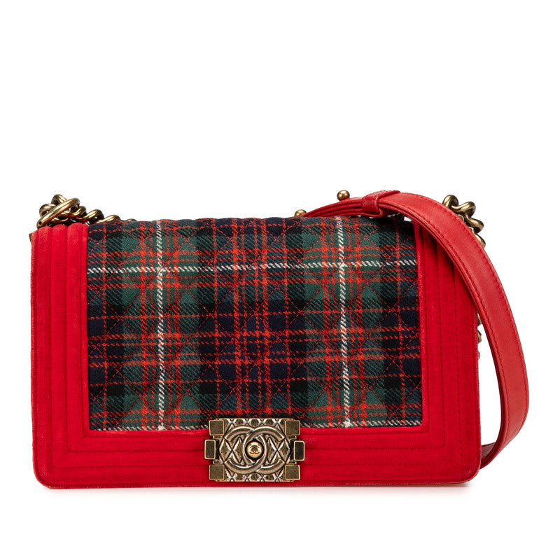 シャネル マトラッセ ボーイシャネル ココマーク チェーン ショルダーバッグ レッド グリーン ベロア レザー レディース CHANEL 【中古】