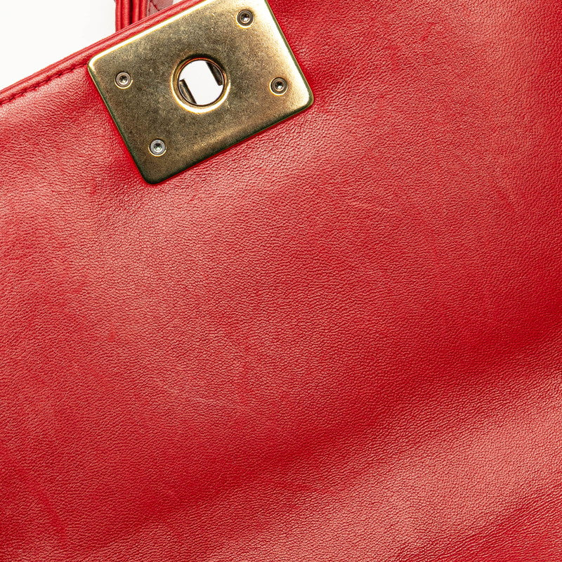 シャネル マトラッセ ボーイシャネル ココマーク チェーン ショルダーバッグ レッド グリーン ベロア レザー レディース CHANEL 【中古】