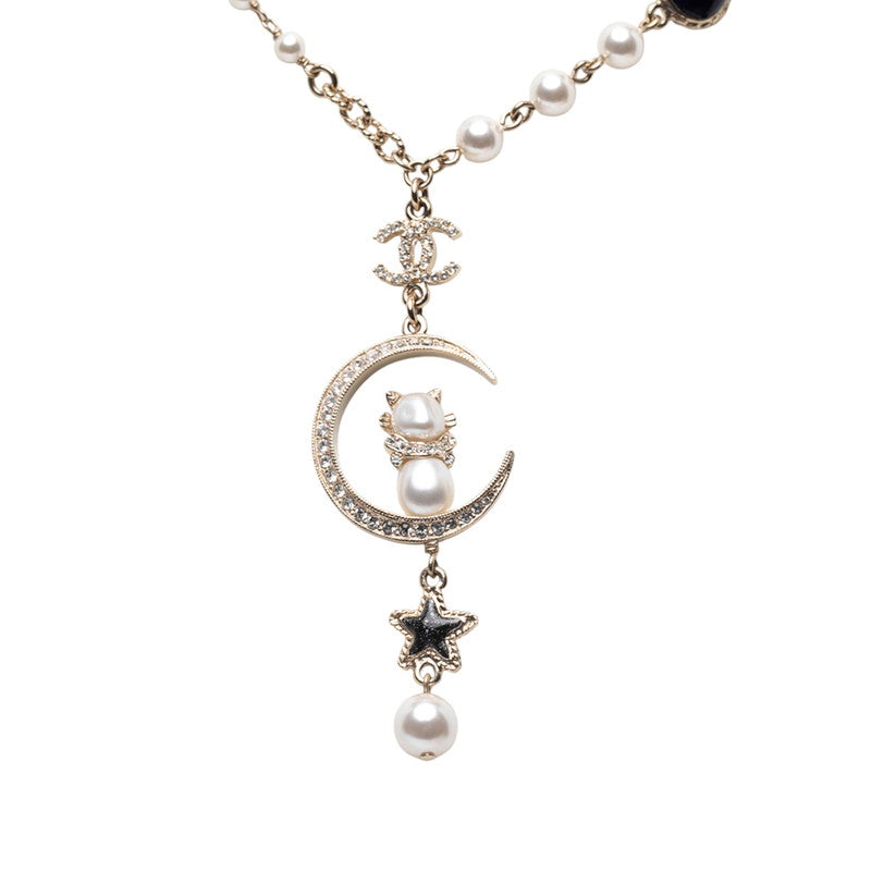 シャネル ココマーク 月 ムーン 星 スター モチーフ ネックレス ゴールド メッキ ラインストーン レディース CHANEL 【中古】