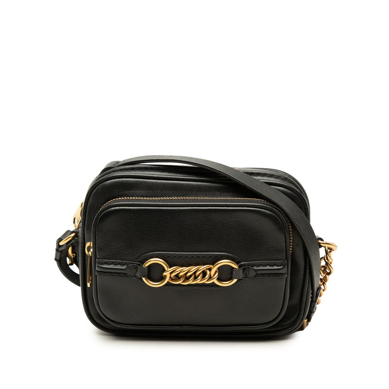 バーバリー ノバチェック シャドーホース チェーン ショルダーバッグ ブラック ゴールド レザー レディース BURBERRY 中古