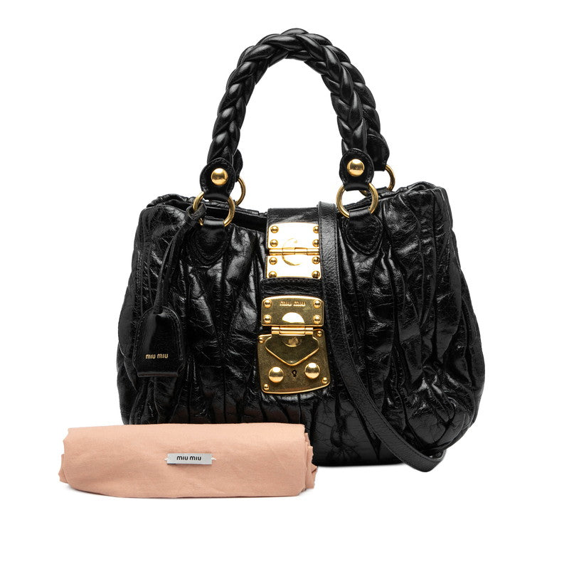 ミュウミュウ マテラッセ ハンドバッグ ショルダーバッグ 2WAY ブラック レザー レディース MIUMIU 【中古】