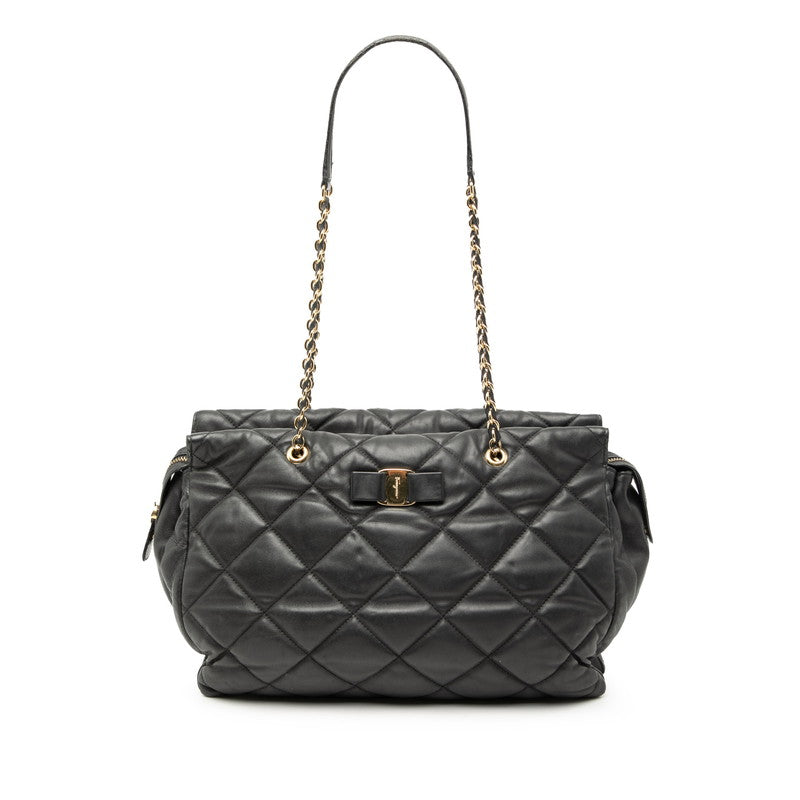 サルヴァトーレフェラガモ ヴァラ チェーン ショルダーバッグ ブラック ラムスキン レディース Salvatore Ferragamo 【中古】