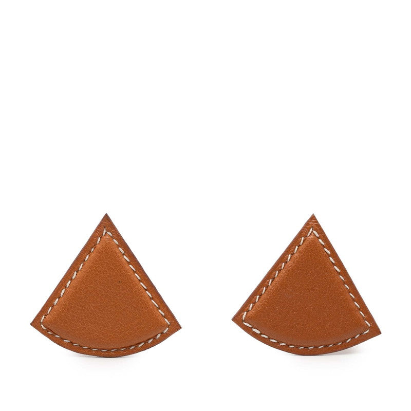 エルメス フォルム トライアングル イヤリング ブラウン レザー メッキ レディース HERMES 【中古】