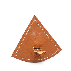 エルメス フォルム トライアングル イヤリング ブラウン レザー メッキ レディース HERMES 【中古】
