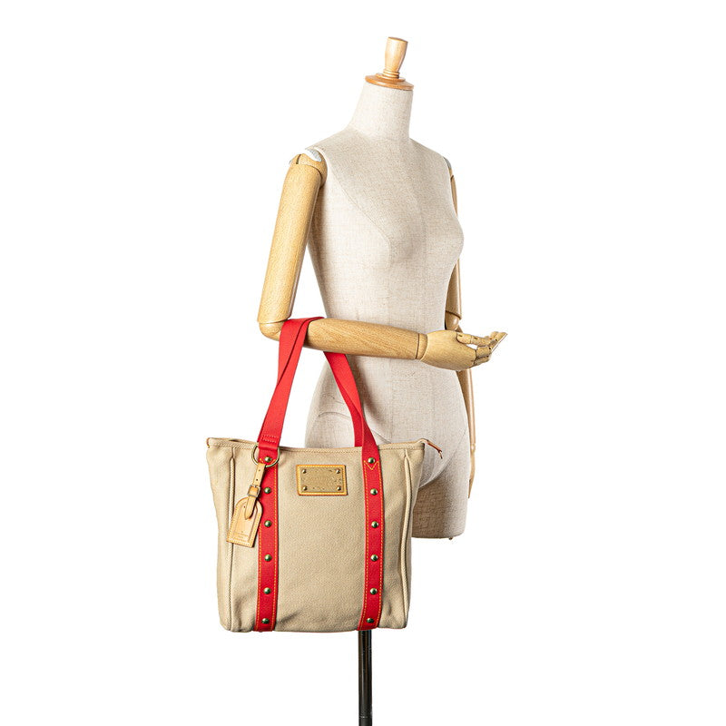 ルイ ヴィトン アンティグア カバMM トートバッグ ショルダーバッグ M40035 レッド ベージュ キャンバス レザー レディース LOUIS VUITTON 【中古】