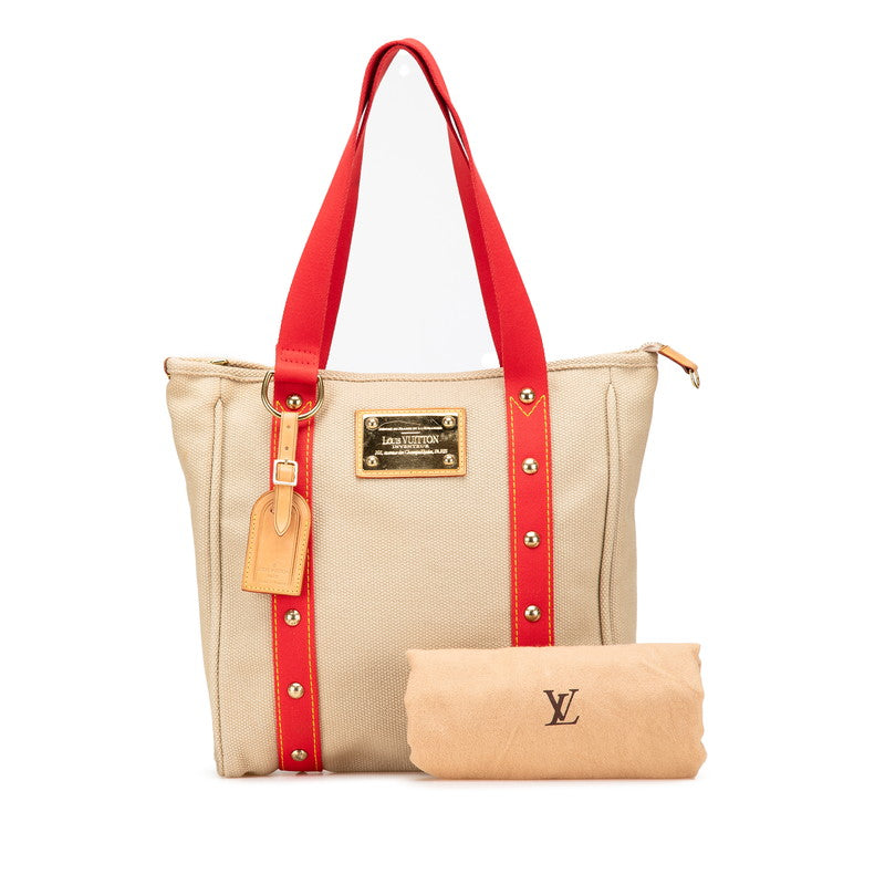 ルイ ヴィトン アンティグア カバMM トートバッグ ショルダーバッグ M40035 レッド ベージュ キャンバス レザー レディース LOUIS VUITTON 【中古】