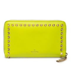 ヴァレンティノ ロックスタッズ ラウンドファスナー 長財布 オーガナイザー イエロー レザー メッキ レディース VALENTINO 【中古】