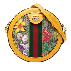 グッチ GGスプリーム フローラ 斜め掛け チェーン ショルダーバッグ 550618 ベージュ イエロー PVC レザー レディース GUCCI 中古