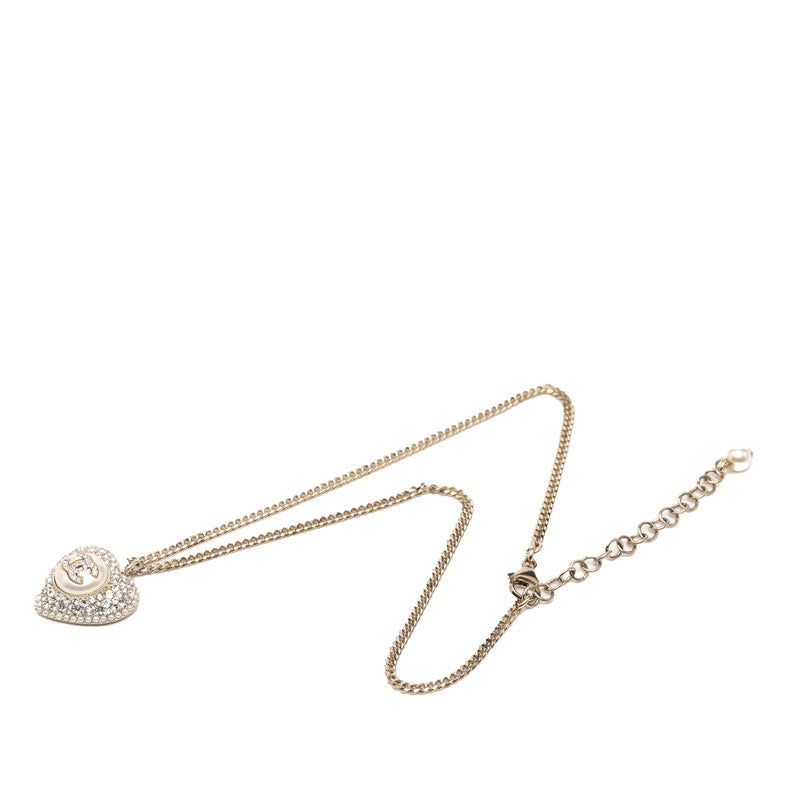 シャネル ココマーク ハート ラインストーン ネックレス ゴールド メッキ フェイクパール レディース CHANEL 【中古】