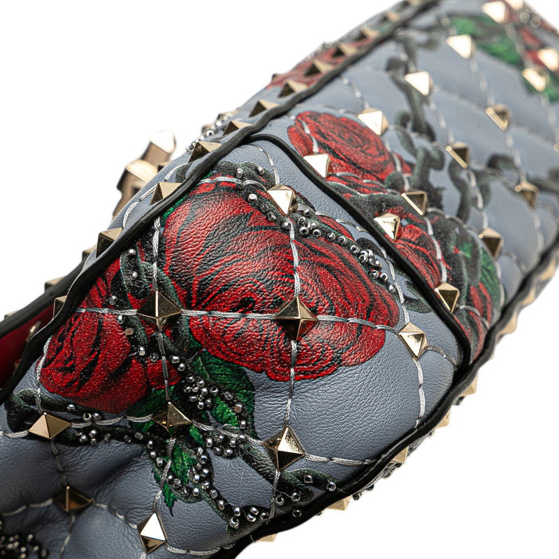 ヴァレンティノ ロックスタッズ バラ 薔薇 ハンドバッグ チェーン ショルダーバッグ 2WAY ブルー マルチカラー レザー レディース VALENTINO 【中古】