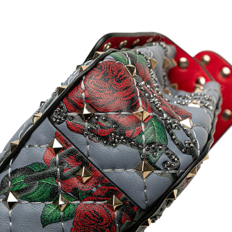 ヴァレンティノ ロックスタッズ バラ 薔薇 ハンドバッグ チェーン ショルダーバッグ 2WAY ブルー マルチカラー レザー レディース VALENTINO 【中古】
