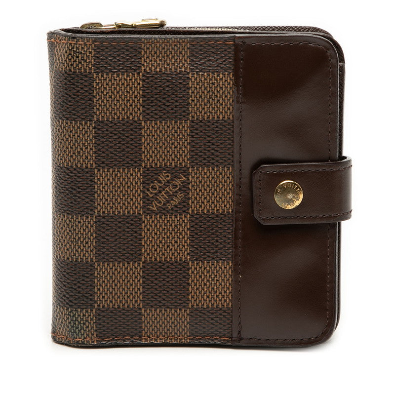 ルイ ヴィトン ダミエ コンパクトジップ 二つ折り財布 N61668 エベヌ ブラウン PVC レザー レディース LOUIS VUITTON 【中古】