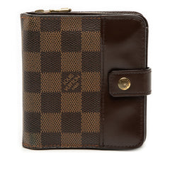 ルイ ヴィトン ダミエ コンパクトジップ 二つ折り財布 N61668 エベヌ ブラウン PVC レザー レディース LOUIS VUITTON 【中古】