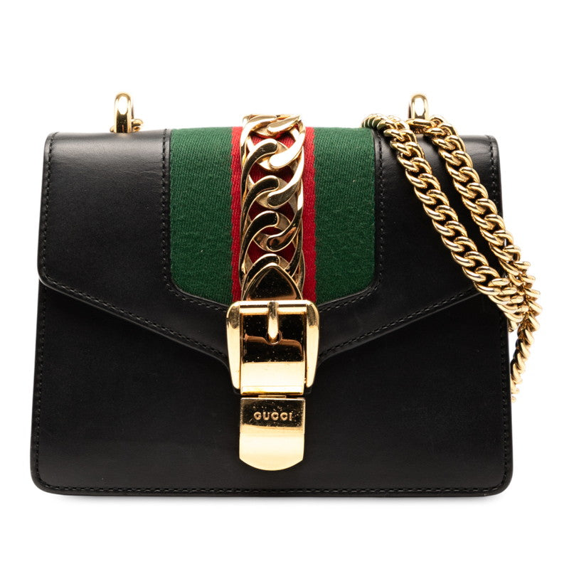 グッチ シルヴィ チェーン ショルダーバッグ 431666 ブラック マルチカラー レザー レディース GUCCI 【中古】
