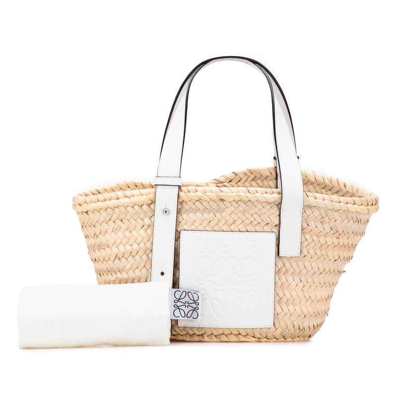 ロエベ バスケットバッグ スモール ハンドバッグ かごバッグ ベージュ ホワイト ラフィア レザー レディース LOEWE 【中古】