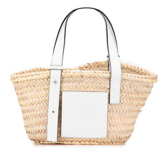 ロエベ バスケットバッグ スモール ハンドバッグ かごバッグ ベージュ ホワイト ラフィア レザー レディース LOEWE 【中古】