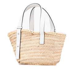 ロエベ バスケットバッグ スモール ハンドバッグ かごバッグ ベージュ ホワイト ラフィア レザー レディース LOEWE 【中古】
