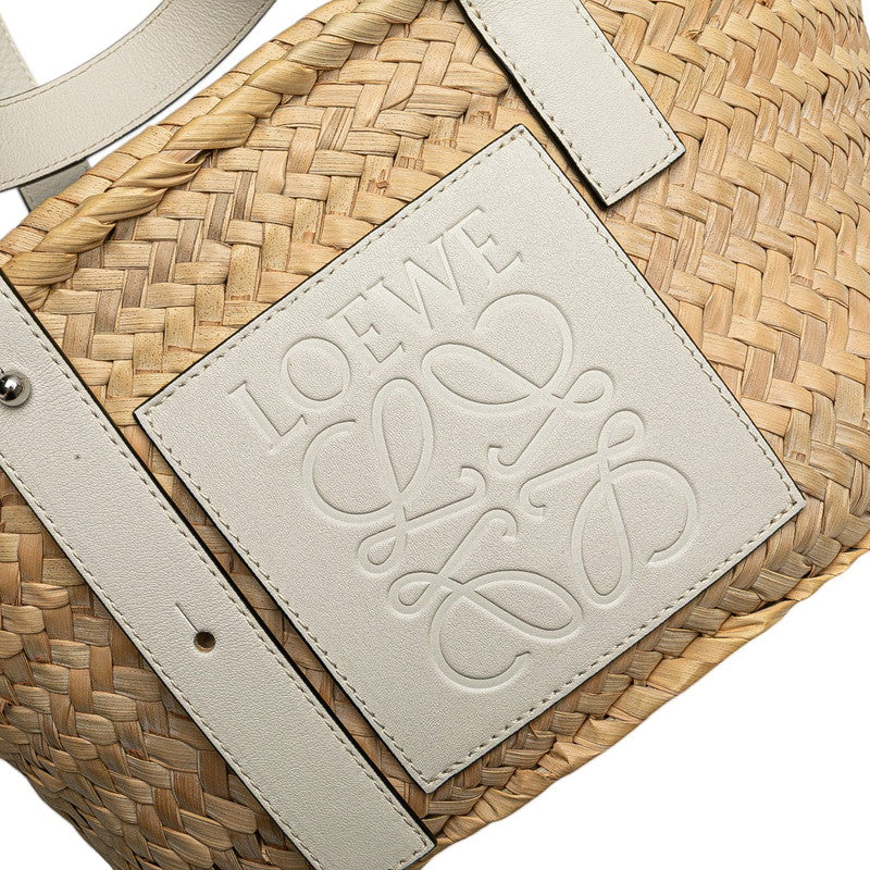 ロエベ バスケットバッグ スモール ハンドバッグ かごバッグ ベージュ ホワイト ラフィア レザー レディース LOEWE 【中古】